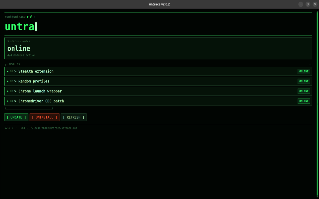 Untrace GUI with all modules online